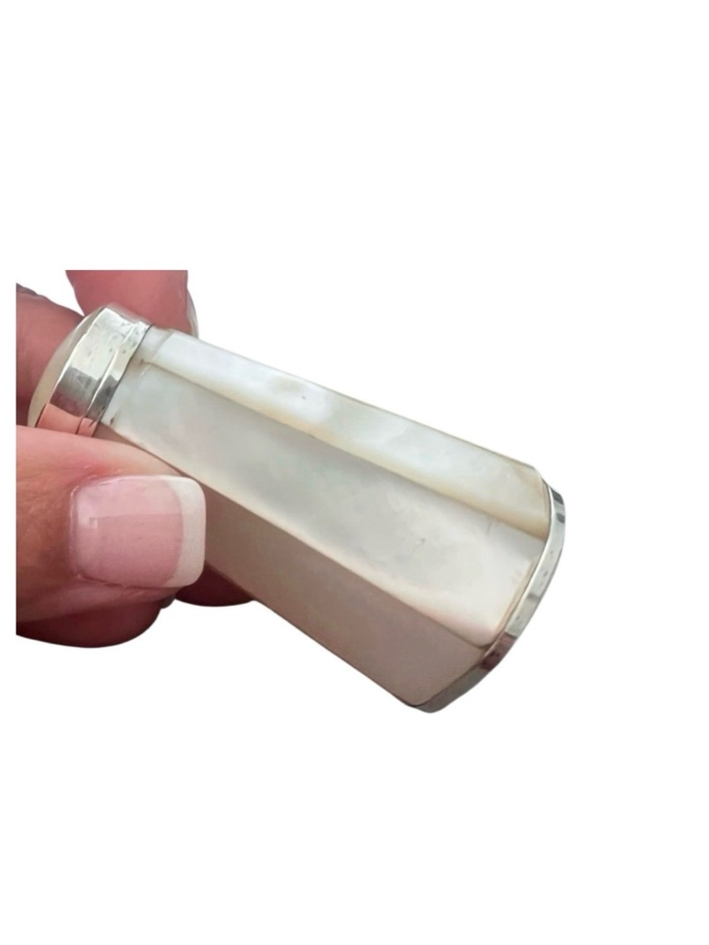 Antique Mother of Pearl Sterling Silver Vanity Powder Jar Art Deco